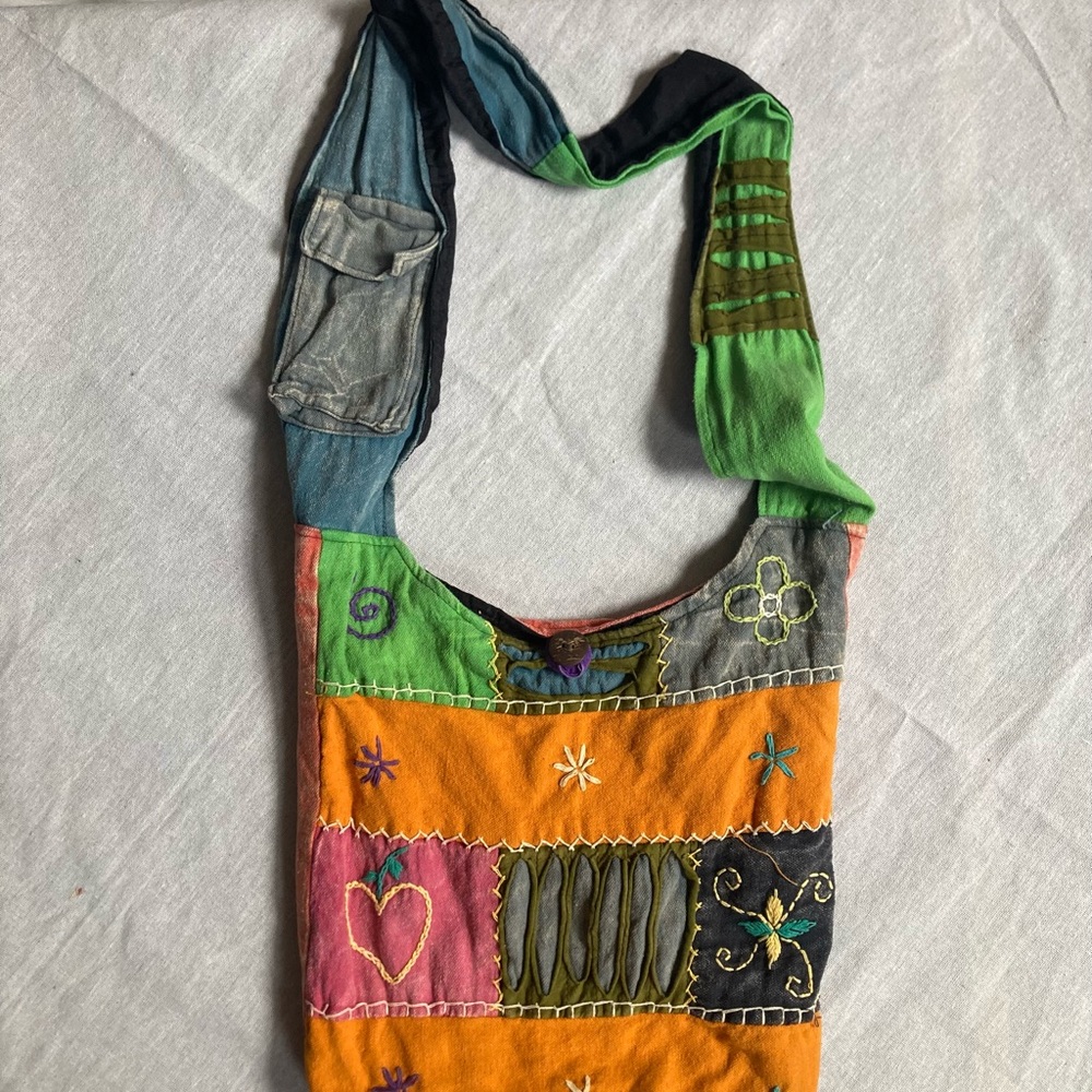 Vibrant Orange and Green Artisanal Shoulder Bag